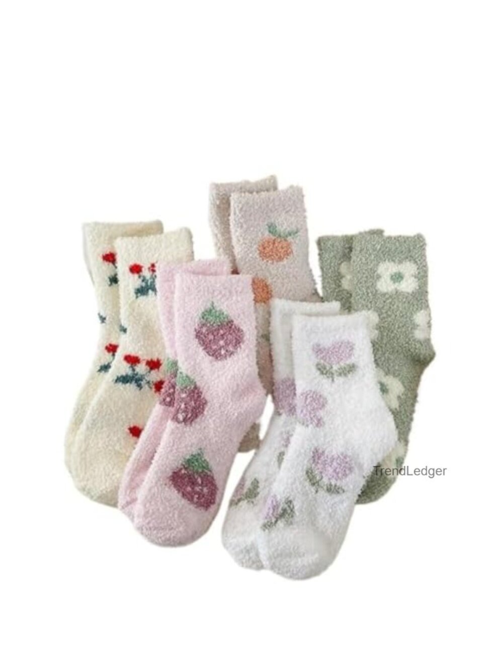 Floral Fuzzy Slipper Socks Cottagecore Cozy Winter Crew Socks